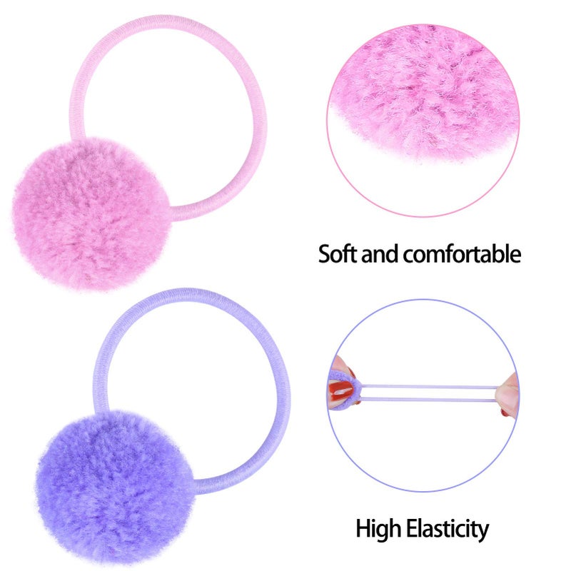Suyegirl 24 Pcs Girls Fluffy Pom Ball Hair Ties, Hair Elastics, Value Set, Ponytail Holders for Girls & Toddlers - Image 3